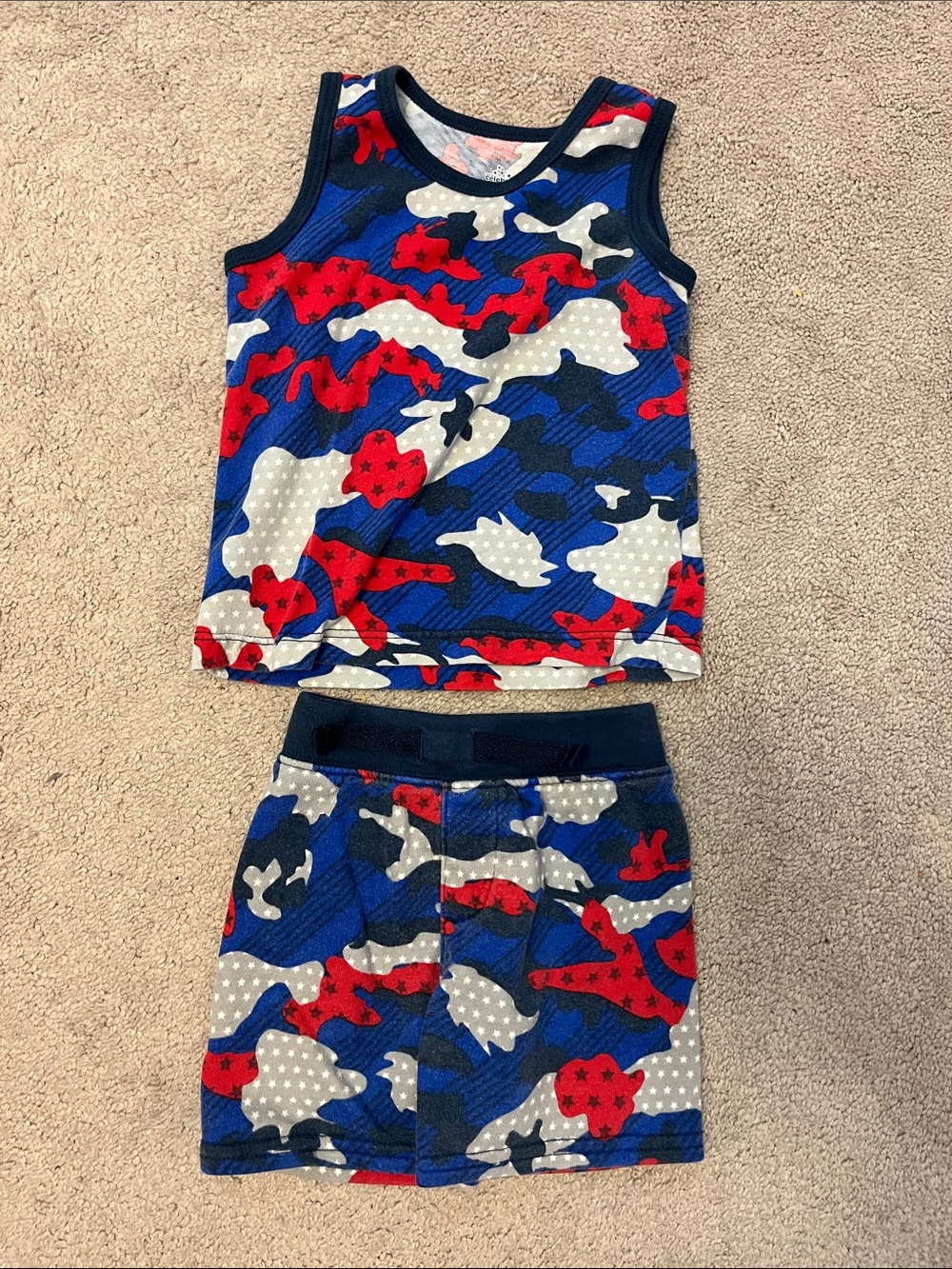 Kids Red, Blue & White Camo Tank Top and Shorts Set